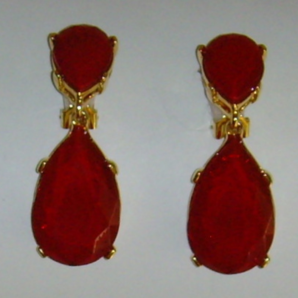 Kenneth Jay Lane Kjl Red Rhinestone Tear Drop Ear… - image 4